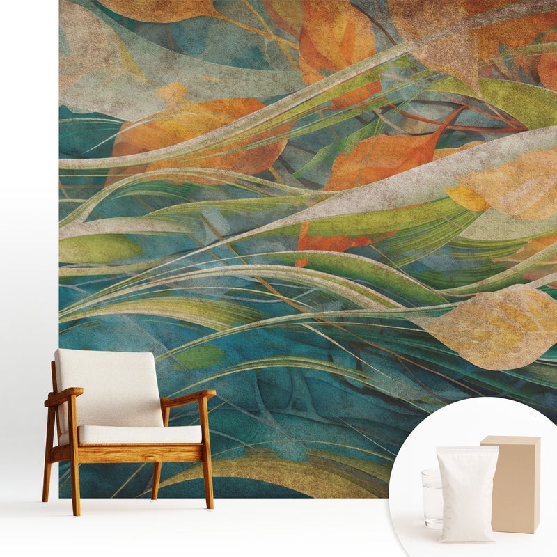 Tapeta z flizeliny elegancka dekoracja ściany stylowa nowoczesny motyw wysoka jakość - Naturalne liście na wodzie - 250x250
