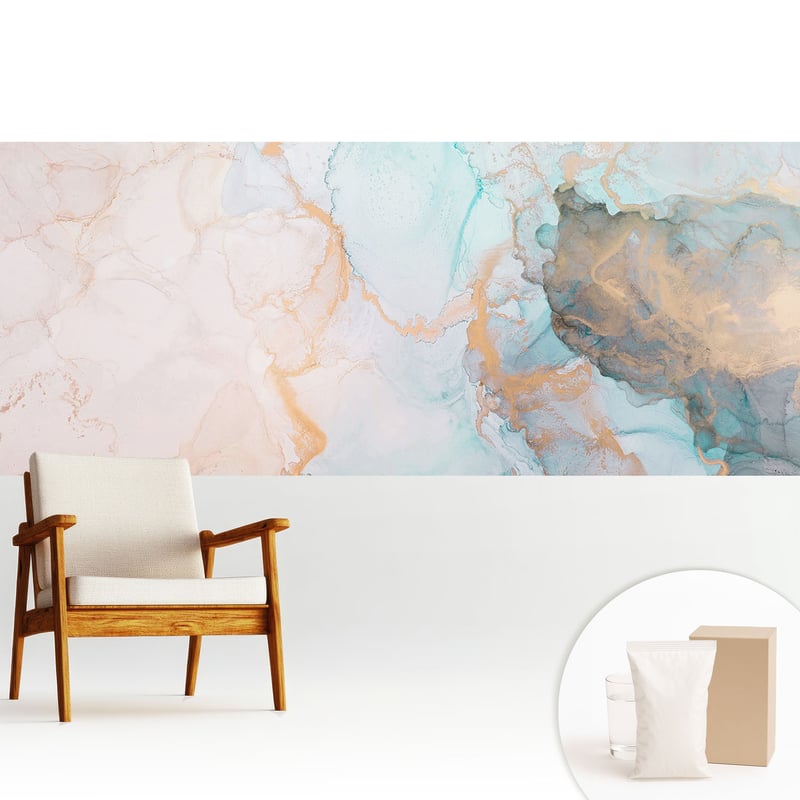 Tapeta dekoracyjna flizelinowa elegancka nowoczesny motyw stylowa praktyczna powierzchnia - Barwy nieba i ziemi w płynnej abstrakcji - 250x104