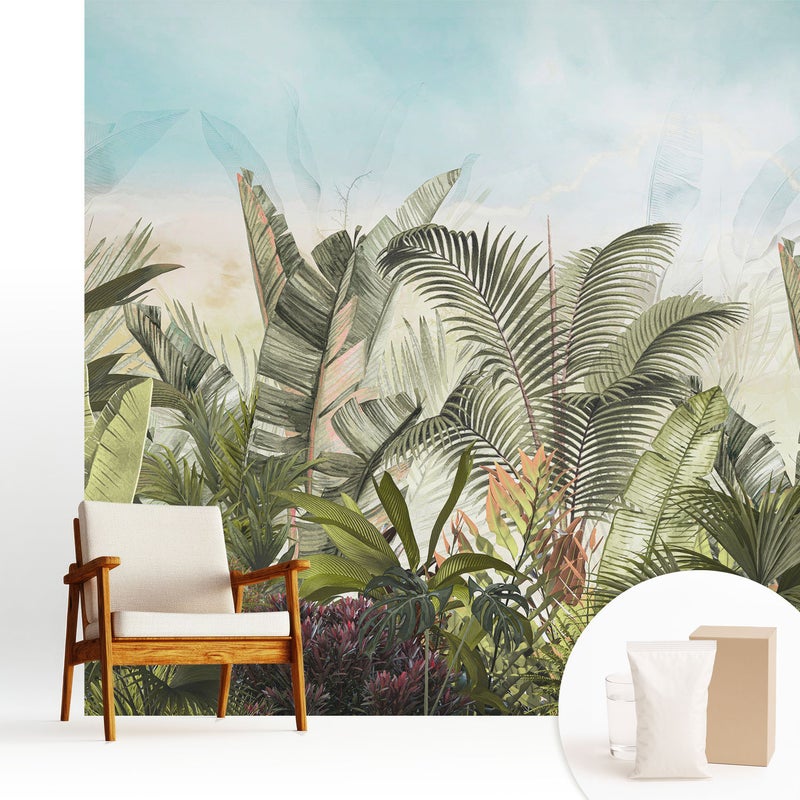 Tapeta dekoracyjna flizelinowa elegancka nowoczesny motyw stylowa trwała powierzchnia - Egzotyczna dżungla pastelowy klimat - 250x250