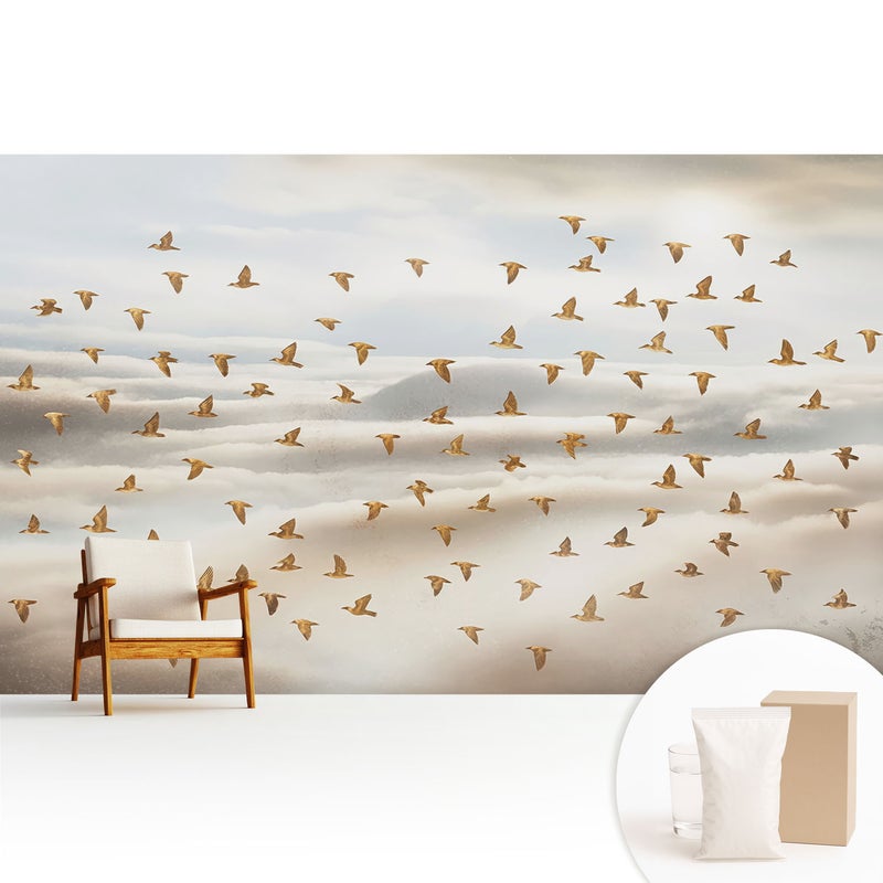 Tapeta flizelinowa stylowa dekoracyjna elegancka nowoczesny motyw trwała i odporna - Lecące ptaki w obłokach - 416x254