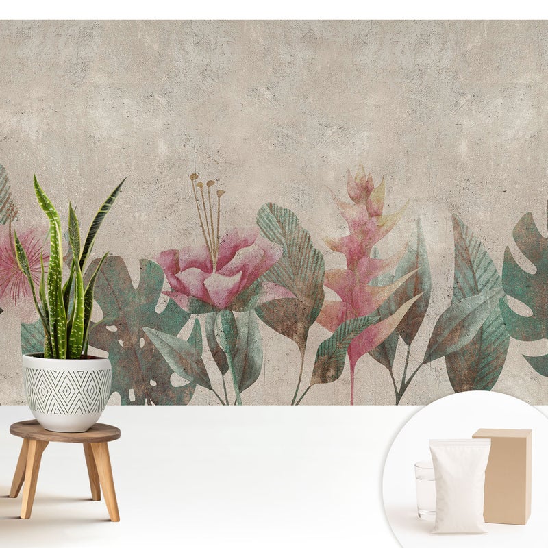 Tapeta flizelinowa nowoczesna dekoracyjna stylowa elegancka praktyczna i trwała - Kwiaty i liście pastelowe harmonia vintage - 208x146