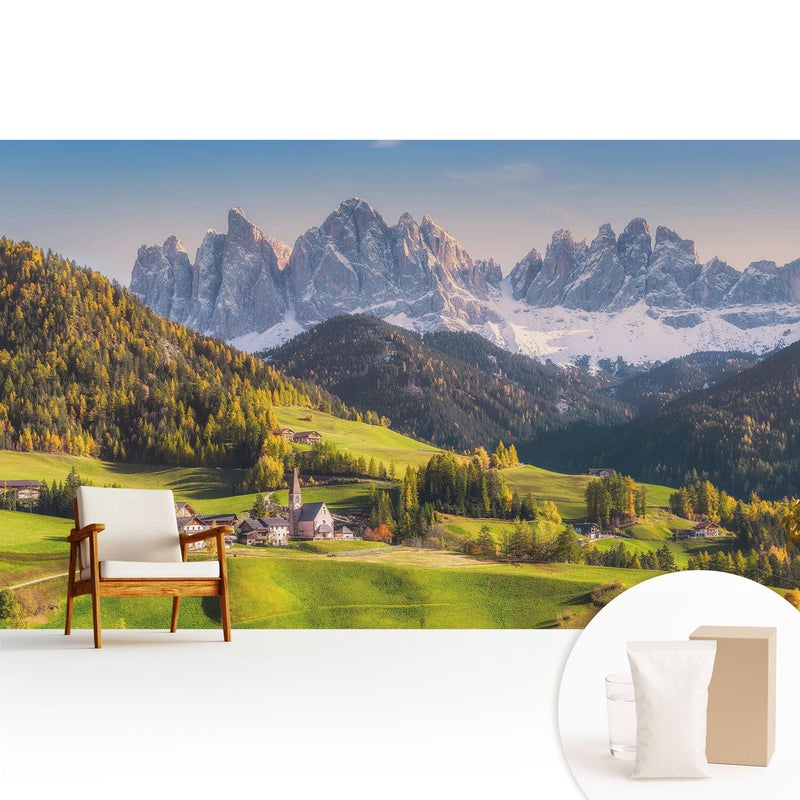 Tapeta dekoracyjna flizelinowa stylowa nowoczesny motyw elegancka powierzchnia odporna - Górska wioska z malowniczym krajobrazem - 416x254