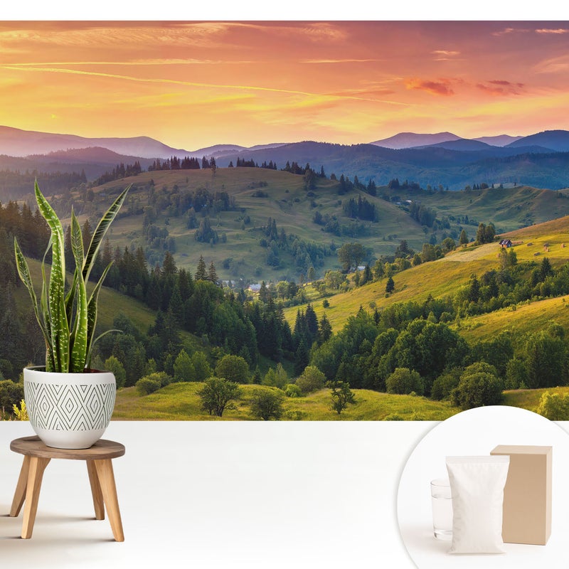 Tapeta z flizeliny elegancka dekoracyjna stylowa nowoczesny motyw łatwy montaż - Malownicze wzgórza górskiego pejzażu - 208x146
