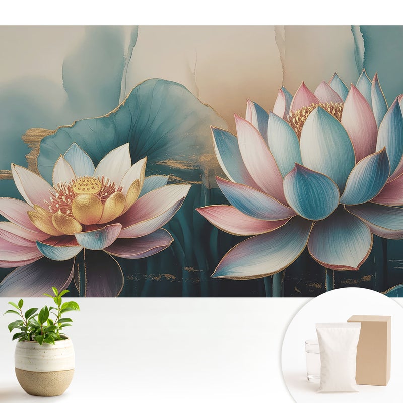 Tapeta dekoracyjna flizelinowa nowoczesny motyw stylowa elegancka praktyczna powierzchnia - Delikatne kwiaty lotosu w abstrakcyjnym stylu - 104x70