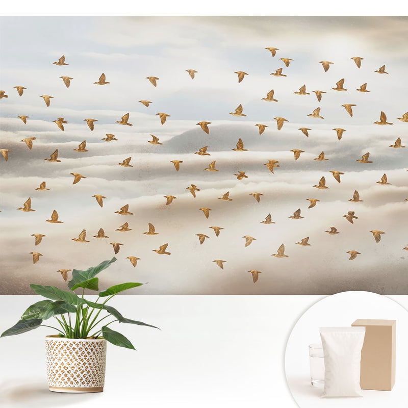 Tapeta flizelinowa stylowa dekoracyjna elegancka nowoczesny motyw trwała i odporna - Lecące ptaki w obłokach - 152x104