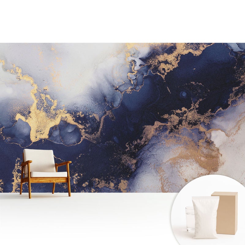 Tapeta flizelinowa stylowa dekoracja ściany elegancka trwała nowoczesny motyw - Abstrakcyjne granaty beże elegancja - 416x254