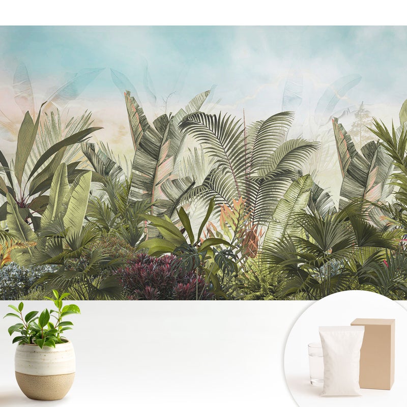 Tapeta dekoracyjna flizelinowa elegancka nowoczesny motyw stylowa trwała powierzchnia - Egzotyczna dżungla pastelowy klimat - 104x70