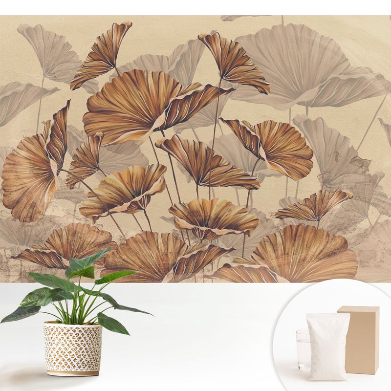 Tapeta flizelinowa elegancka dekoracyjna stylowa nowoczesny motyw trwała wykończenie - Rustykalne liście w ciepłych barwach - 152x104