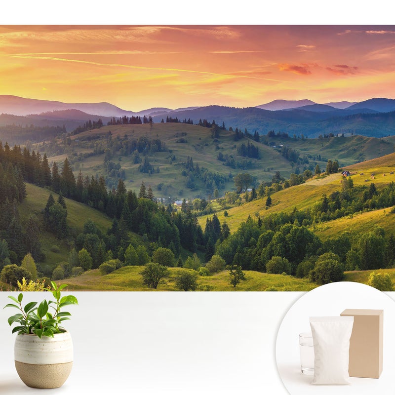 Tapeta z flizeliny elegancka dekoracyjna stylowa nowoczesny motyw łatwy montaż - Malownicze wzgórza górskiego pejzażu - 104x70