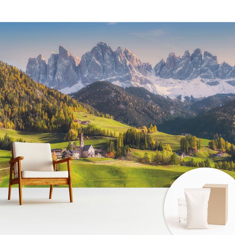 Tapeta dekoracyjna flizelinowa stylowa nowoczesny motyw elegancka powierzchnia odporna - Górska wioska z malowniczym krajobrazem - 312x219