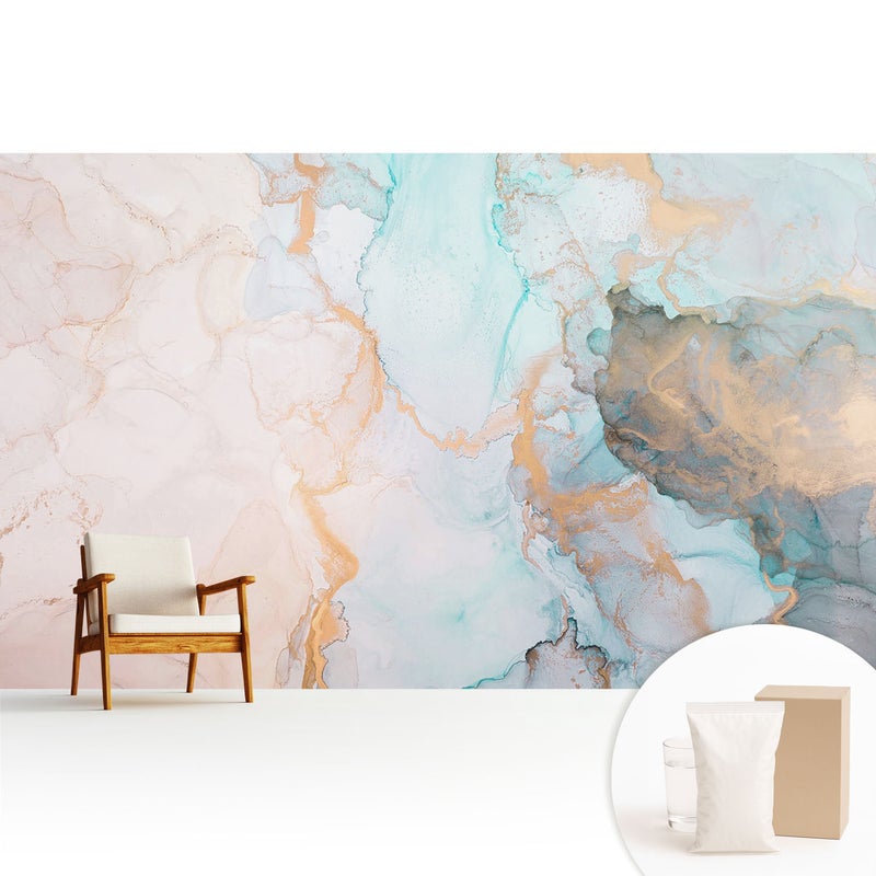 Tapeta dekoracyjna flizelinowa elegancka nowoczesny motyw stylowa praktyczna powierzchnia - Barwy nieba i ziemi w płynnej abstrakcji - 416x254