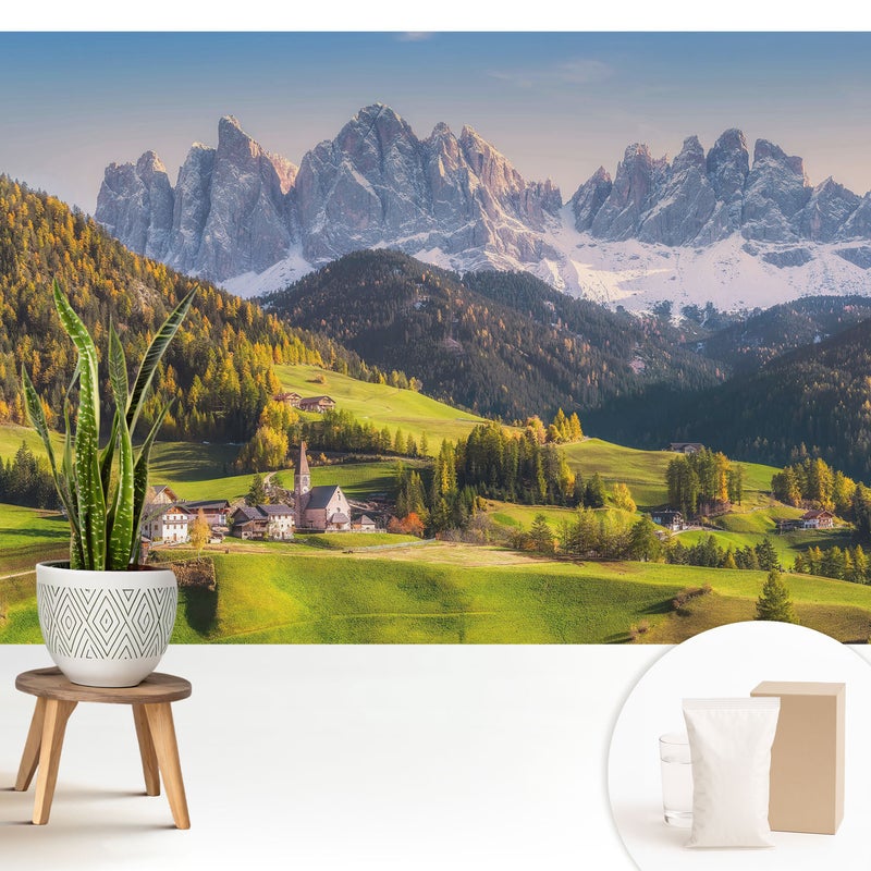 Tapeta dekoracyjna flizelinowa stylowa nowoczesny motyw elegancka powierzchnia odporna - Górska wioska z malowniczym krajobrazem - 208x146