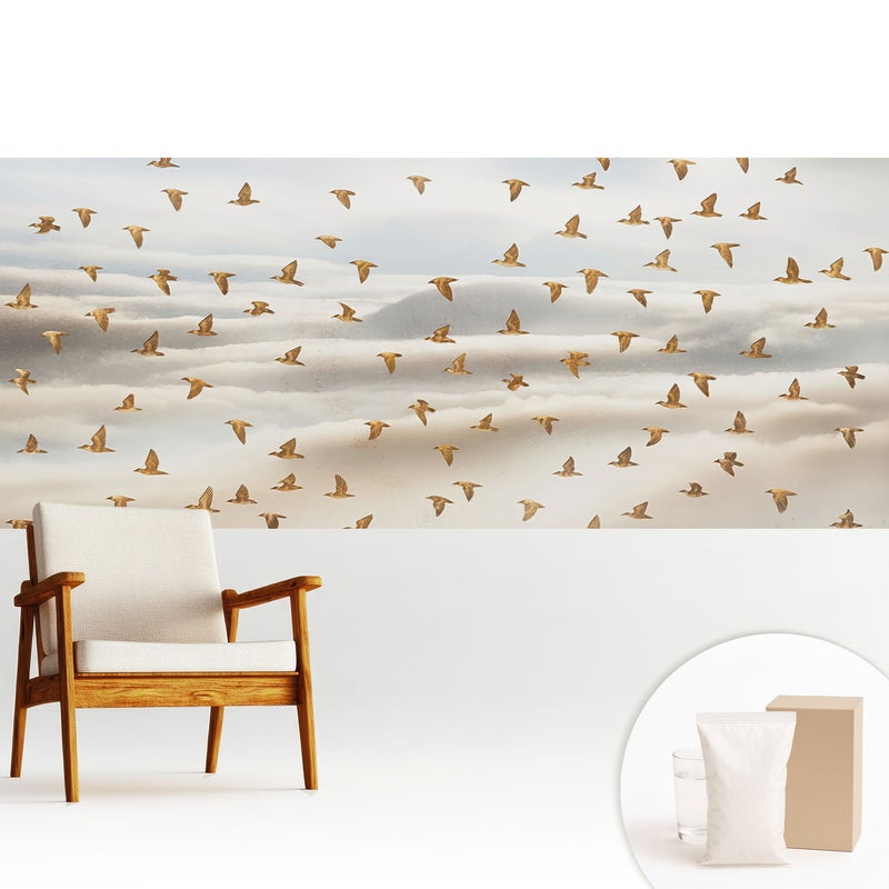 Tapeta flizelinowa stylowa dekoracyjna elegancka nowoczesny motyw trwała i odporna - Lecące ptaki w obłokach - 250x104