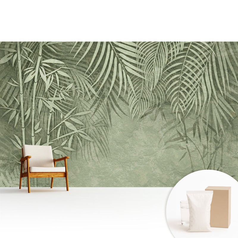 Tapeta z flizeliny dekoracyjna nowoczesna stylowa elegancka wysoka jakość powierzchni - Motywy bambusa w zielonych tonacjach - 416x254