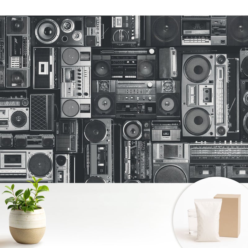 Tapeta flizelinowa elegancka stylowa dekoracja ściany trwała wysoka jakość nowoczesny motyw - Stylowy wzór retro z radioodbiornikami - 104x70