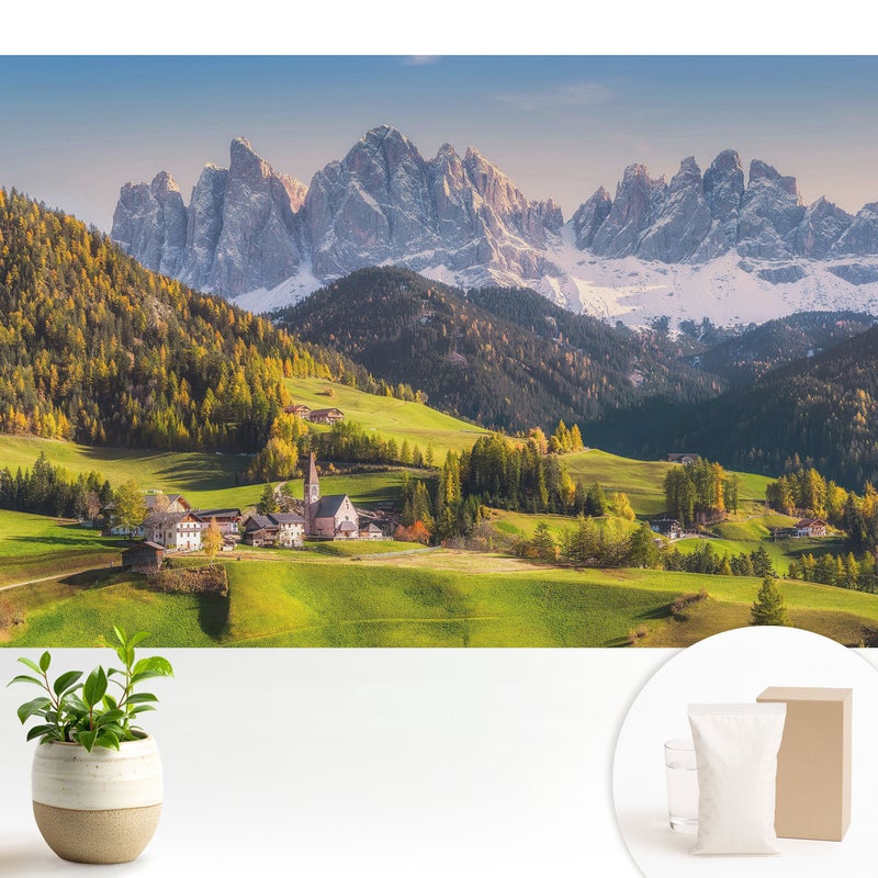 Tapeta dekoracyjna flizelinowa stylowa nowoczesny motyw elegancka powierzchnia odporna - Górska wioska z malowniczym krajobrazem - 104x70
