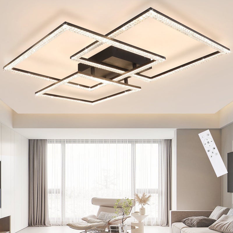 NETTLIFE Czarna lampa sufitowa LED 75CM nowoczesna z kryształkami ściemnialna z pilotem do sypialni