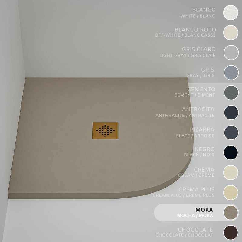 Brodzik półokrągły SOULHOME Żywica i Konglomerat Mineralny Antypoślizgowy 70x70 cm Moka - Kratka Gold