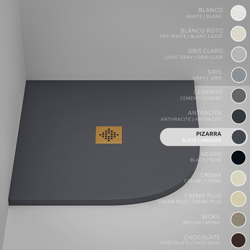 Brodzik półokrągły SOULHOME Żywica i Konglomerat Mineralny Antypoślizgowy 80x80 cm Łupek - Kratka Gold