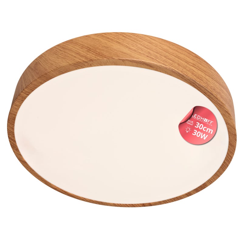 Plafon Brązowy LED - Lampa Sufitowa Okrągła 30W Neutralne Światło 4000K - Panel Natynkowy 30cm Drewniany Wzór - LEDHOFF