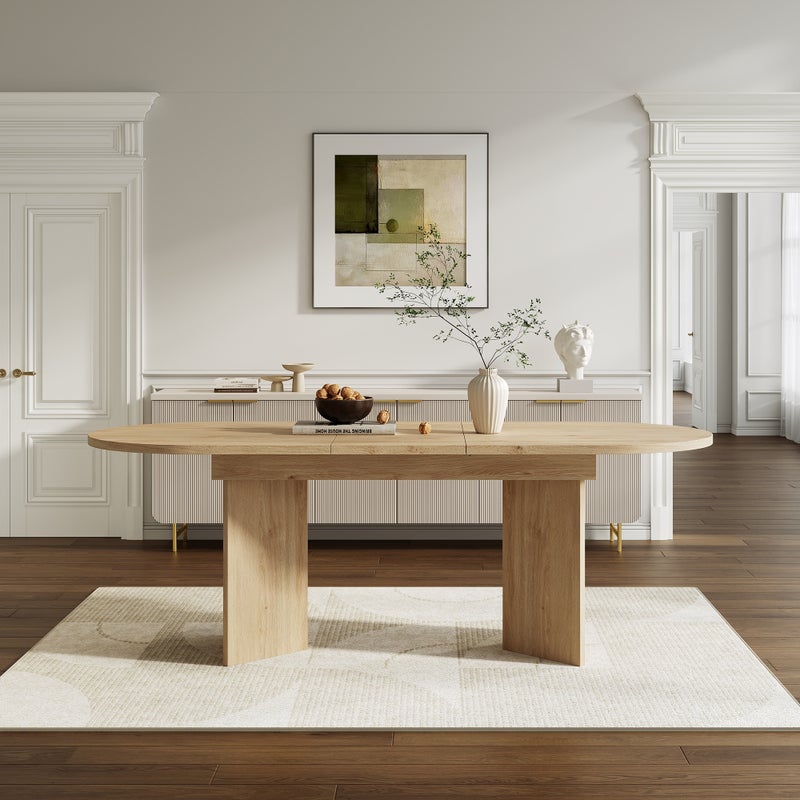 Rozkładany stół jadalny na 4-6 osób - 120/160 x 80 x 75 cm - Zaokrąglone rogi i gruby blat - Płyta MDF - Dąb