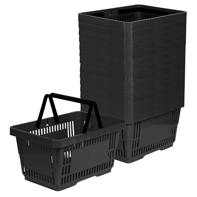 Zestaw 15x Koszyk zakupowy do przechowywania 2 rączki 22L czarny KTD