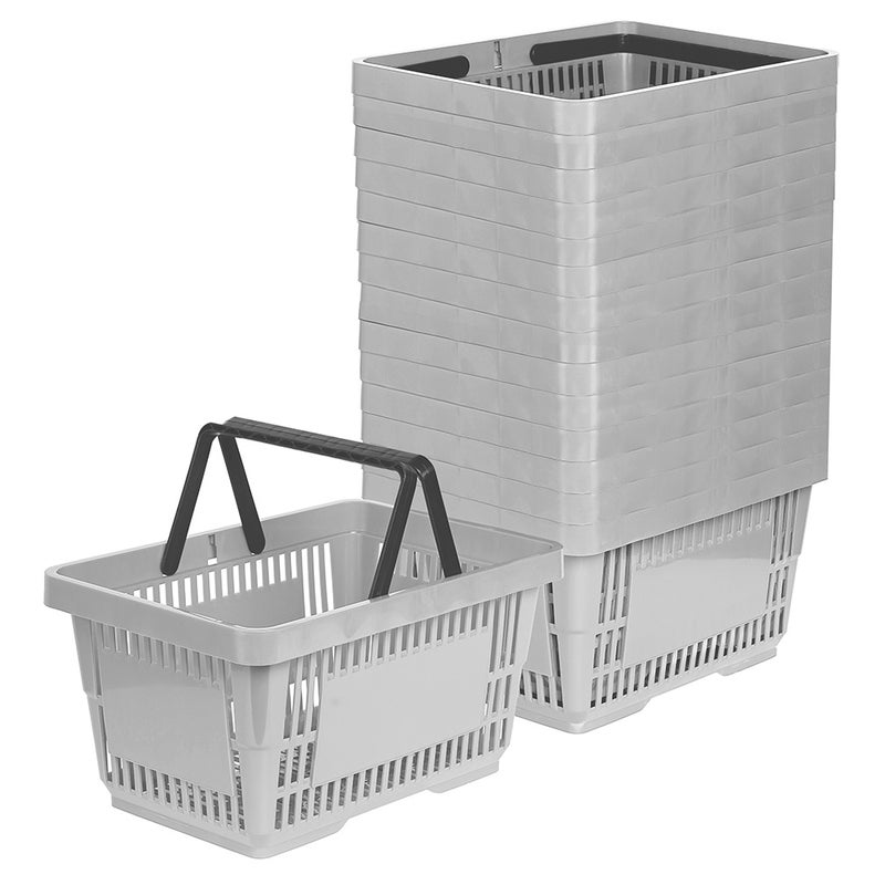 Zestaw 15x Koszyk zakupowy do przechowywania 2 rączki 22L jasny szary KTD