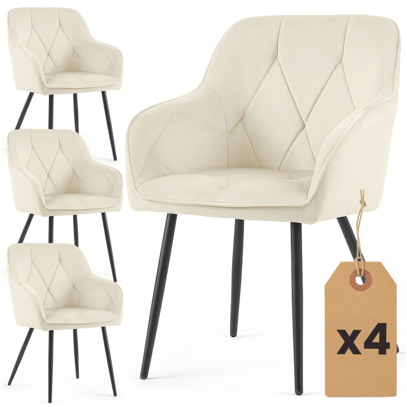 4x Welurowe krzesło tapicerowane pikowane Kremowe DIAMANTE Czarne nogi