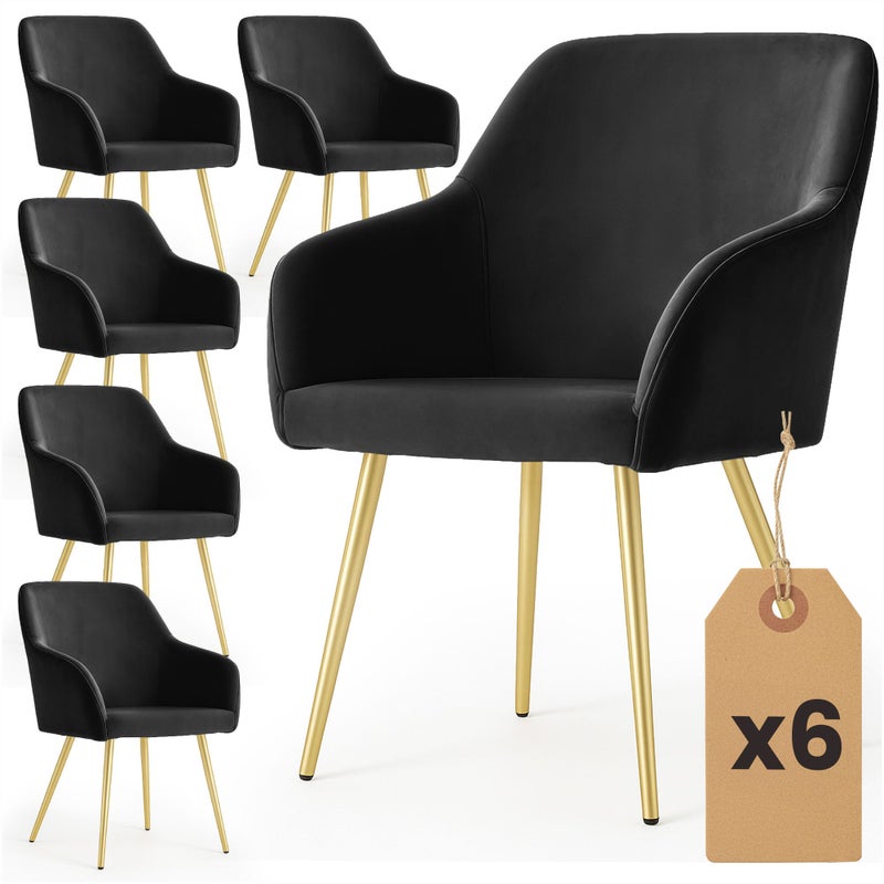 6x Welurowe krzesło tapicerowane gładkie Czarne ESTELLE Złote nogi