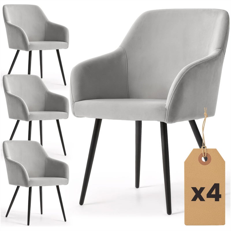 4x Welurowe krzesło tapicerowane gładkie Szare ESTELLE Czarne nogi