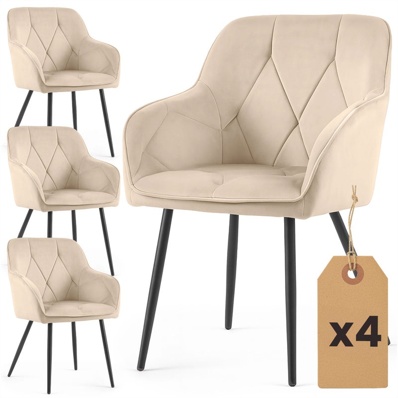 4x Welurowe krzesło tapicerowane pikowane Beżowe DIAMANTE Czarne nogi