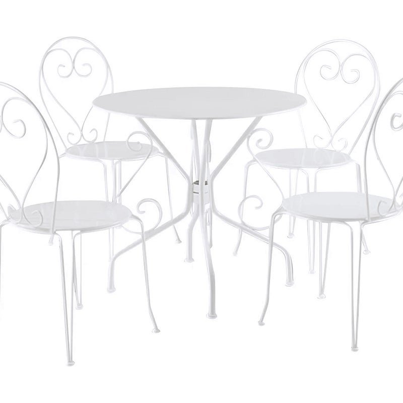 Jadalnia ogrodowa z metalu w stylu kutego żelaza : stół i 4 krzesła w kolorze białym - GUERMANTES