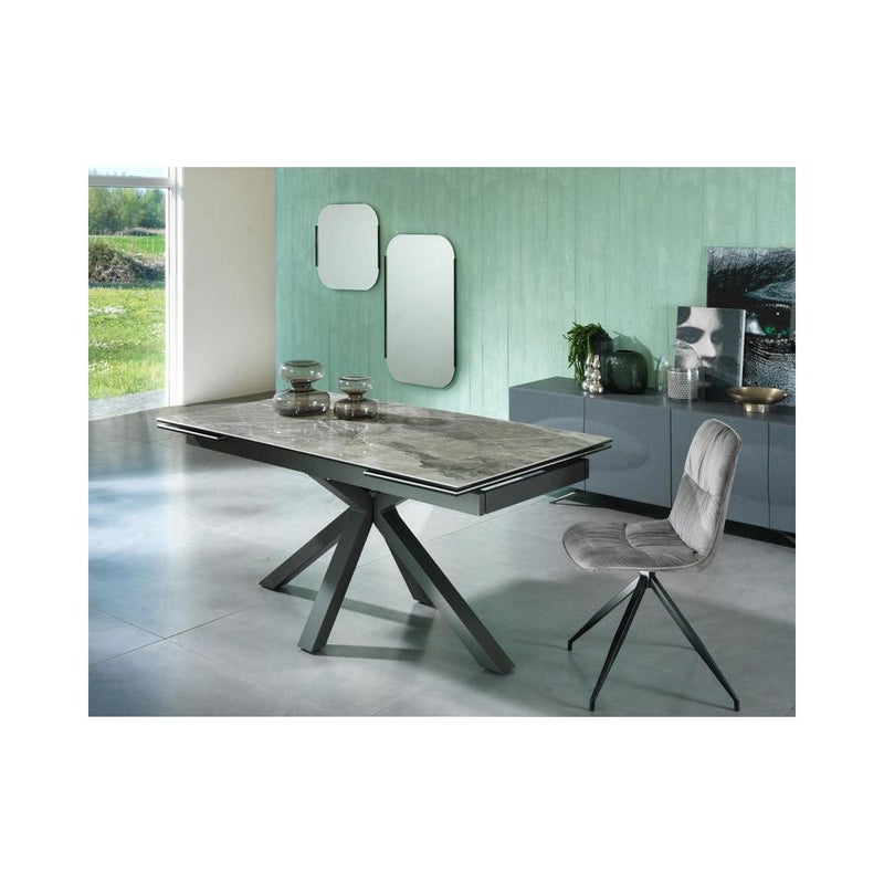Stół rozkładany od 160 cm do 240 cm, nowoczesny, blat ceramiczny na szkle hartowanym, marmur antracytowy