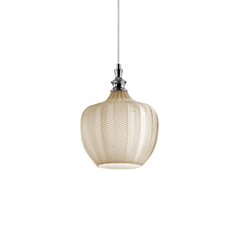 Cleofe lampa wisząca z przezroczystego szkła ochrowego i chromu, gniazdo E27, styl vintage, IP20, Ø24 cm