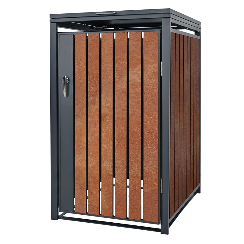 ML-Design pojemnik na śmieci 240L 68x80x116,3 cm stalowy antracytowy wyglad rdzy odporny na warunki atmosferyczne uchylna pokrywa do 1 tony