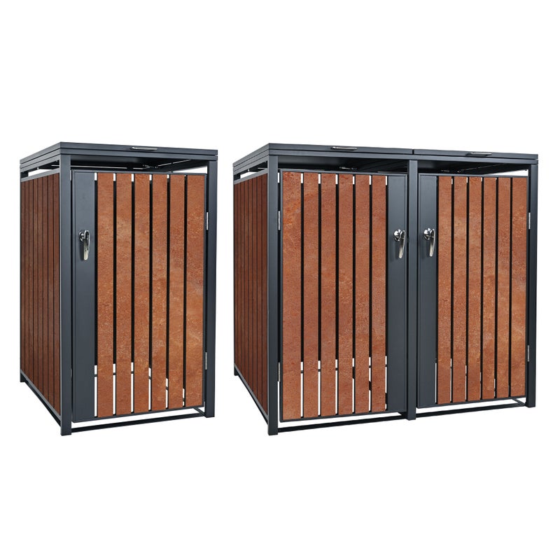 ML-Design pojemnik na śmieci 240L 200x80x116,3 cm stalowy antracytowy wyglad rdzy odporny na warunki atmosferyczne uchylna pokrywa do 3 tony