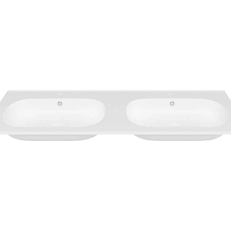 Umywalka podwójna wpuszczana w blat z żywicy z efektem kamienia - Biały - szer. 120 x gł. 46 cm - ATIWA