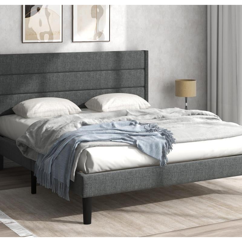 Łóżko tapicerowane lniane - 140x200cm - styl nowoczesny - Szary