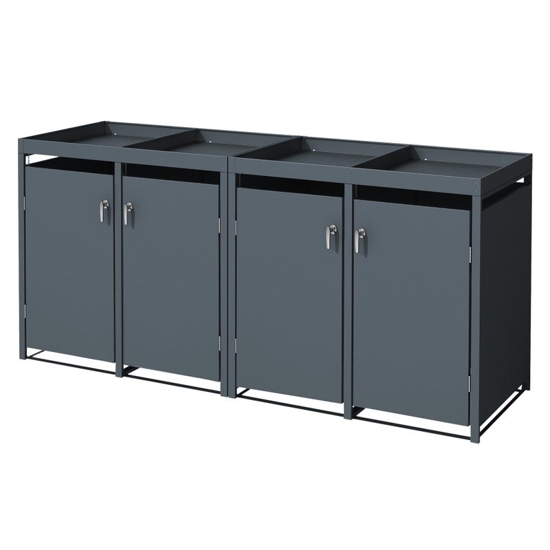 ML-Design pojemnik na śmieci z daszkiem na 4 pojemnik 240 L 264x80x124 cm antracyt stalowy odporny na warunki atmosferyczne zamykany z drzwiczkami