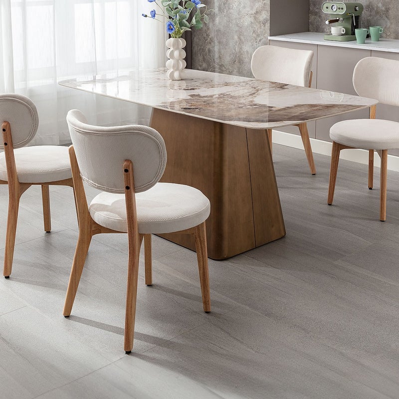 Zestaw 6 krzeseł ze sztruksu i drewna kauczukowego - Biały - TORIEL