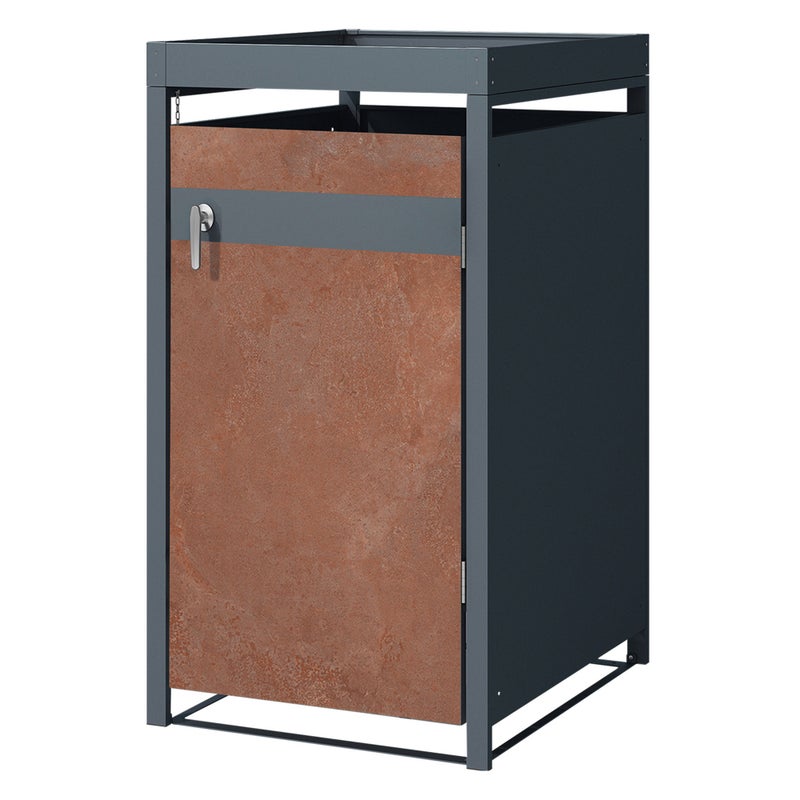 ML-Design pojemnik na śmieci z daszkiem na 1 kosz 240 L 68x80x124 cm stalowy wygląd rdzy zamykany z drzwiczkami odporny na warunki atmosferyczne