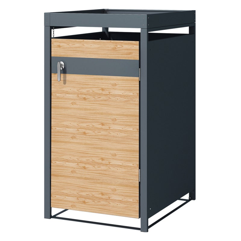 ML-Design pojemnik na śmieci z daszkiem na 1 kosz 240 L 68x80x124 cm stalowy modrzewiowy z drzwiczkami zamykany odporny na warunki atmosferyczne