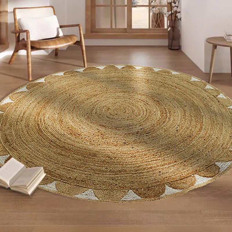 Dywan okrągły o kwiatowym kształcie 100% juty - śr. 150 cm - Naturalny - INDIRA