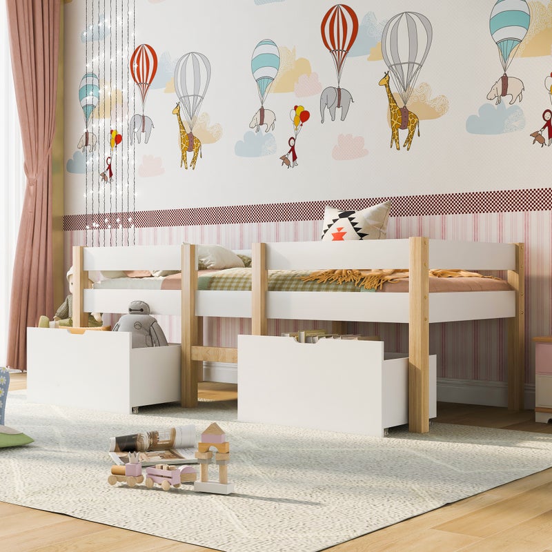 Łóżko na poddaszu z litego drewna sosnowego z szufladami - 90x200 cm - Biały