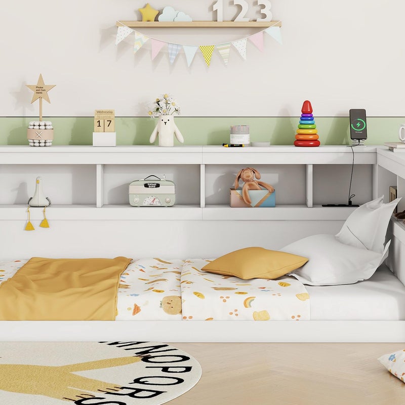 Łóżko pojedyncze 90x200 cm - z portami USB i schowkiem - Biały