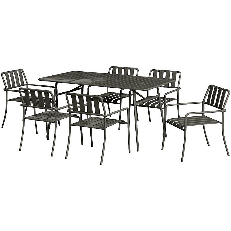 Zestaw mebli jadalnianych ogrodowych z metalu: stół o dł. 160 cm i 6 foteli - Antracytowy - BIRMOS marki MYLIA