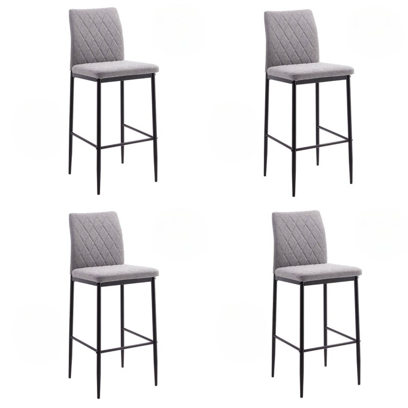 Zestaw 4 wysokich stołków, czarna metalowa konstrukcja, szara tapicerka, siedzisko 74 cm