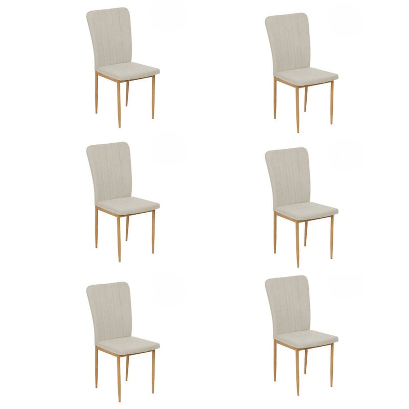 Pakiet 6 krzeseł ze sklejki z pianką, obite beżową aksamitną tkaniną, metalowe nogi z wykończeniem drewnianym, wymiary 44x91,5x47