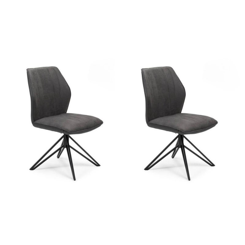 Pakiet 2 krzeseł z oparciem i siedzeniem tapicerowany szarą tkaniną, metalowa noga w matowym czarnym wykończeniu, wymiary 62,5x52x93 cm
