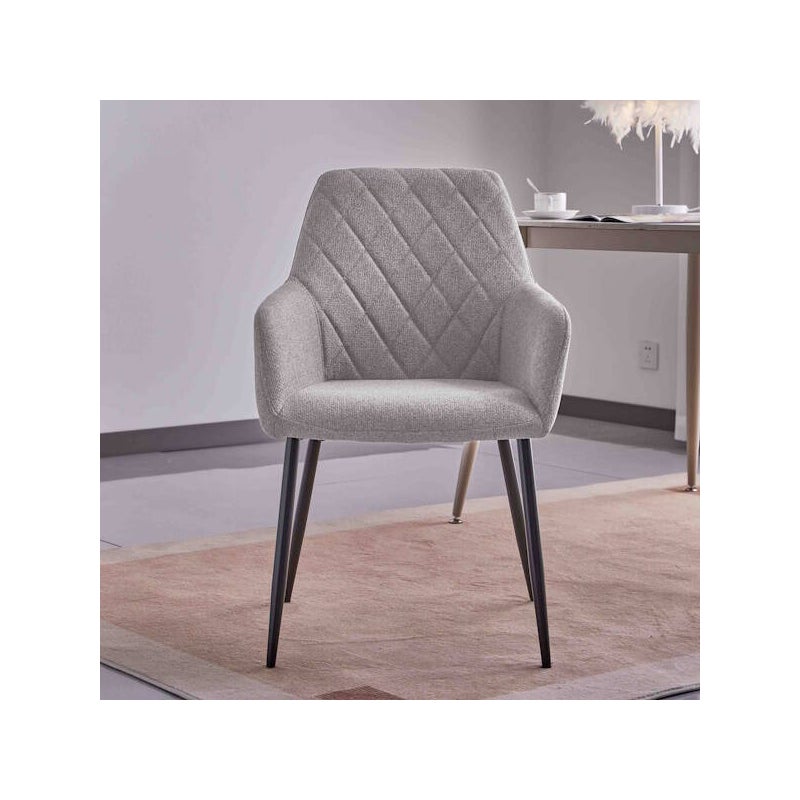 Zestaw 2 krzeseł tapicerowanych brązową tkaniną, drewniana konstrukcja, czarne nogi